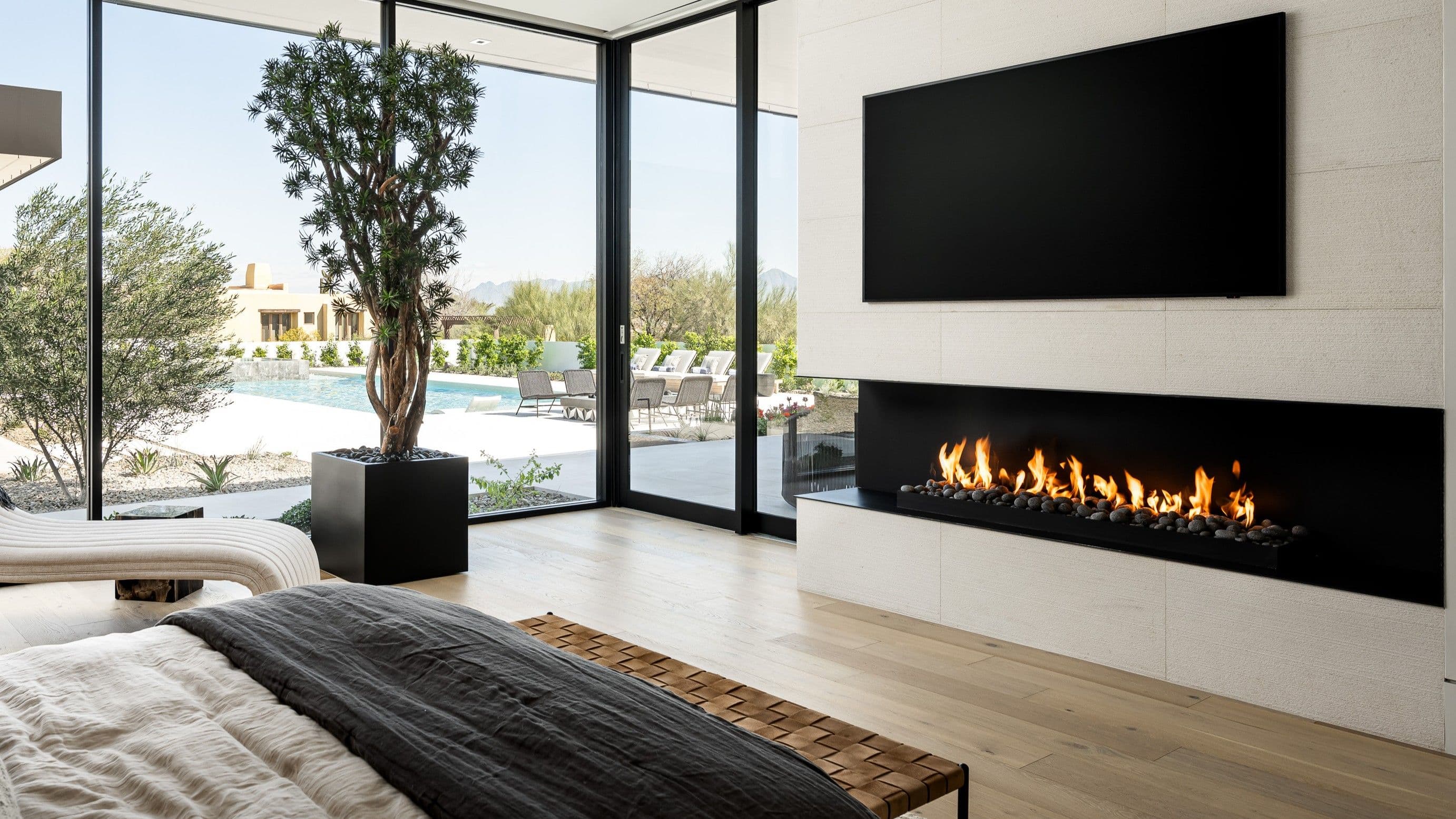 Bedroom with fireplace